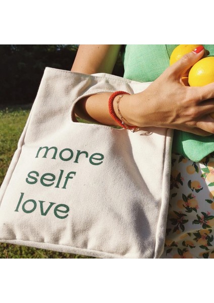 % 100 Pamuk Mini Kanvas " More Self Love " Bez Çanta / Tote Bag