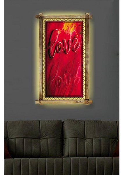 Kanvas Love LED Işıklı Rustik Tablo