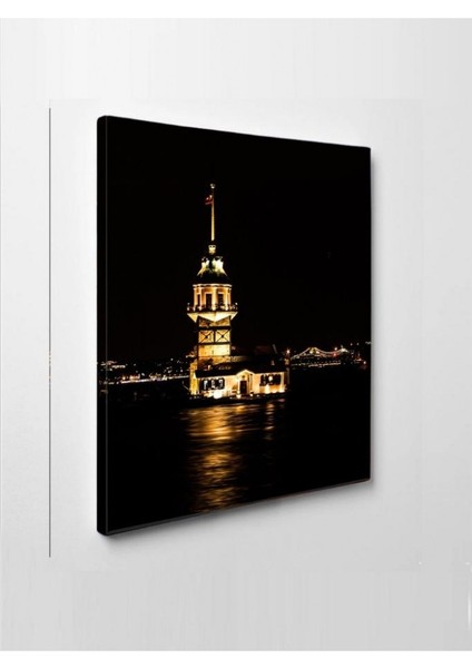 Kanvas Tablo Kız Kulesi Gece Görünümü Su LED Işıklı