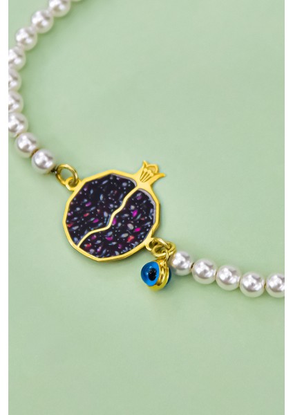 925 Ayar Gümüş Gold Kaplama Bereket Nar Cam Gözlü Incili Bileklik fiyatları