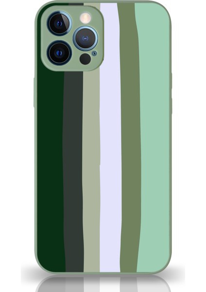 Apple iPhone 12 Pro Kamera Korumalı Yeşil Gökkuşağı Desenli Cam Kapak Yeşil