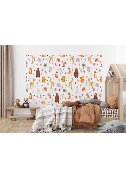 Doğa Hayvanları Temalı Öğretici Çocuk Odası Duvar KAĞIDI-5714