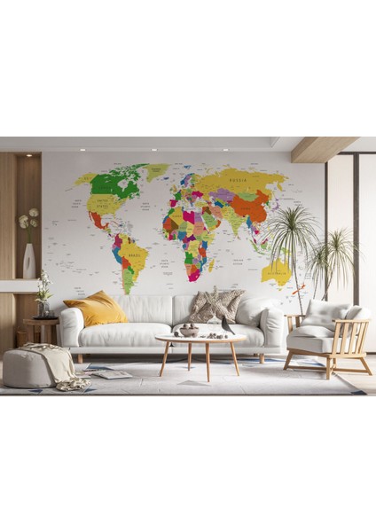 Dünya Haritası Duvar Kağıdı Detaylı Eğitici Öğretici Ingilizce Duvar Kağıdı-1059