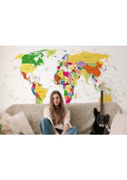 Dünya Haritası Duvar Kağıdı Detaylı Eğitici Öğretici Ingilizce Duvar Kağıdı-1059 fırsatları