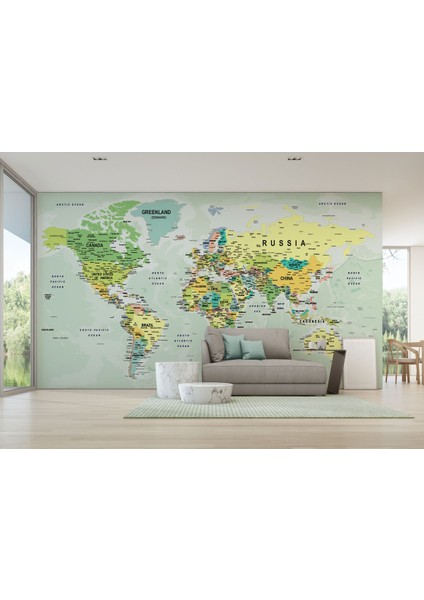 Dünya Haritası Duvar Kağıdı Detaylı Ülke ve Başkentli İNGILIZCE-2533