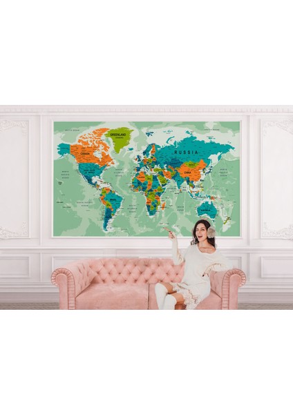Ingilizce Dünya Haritası Duvar Kağıdı Okyanuslu Eğitici DETAYLI-2543 modelleri