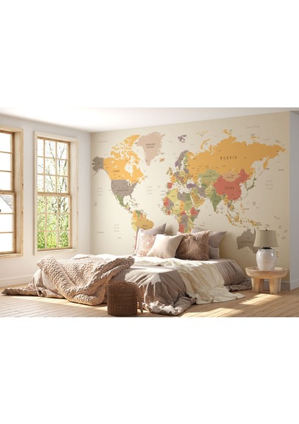 Detaylı Öğretici Ingilizce Dünya Haritası Duvar Kağıdı-1073