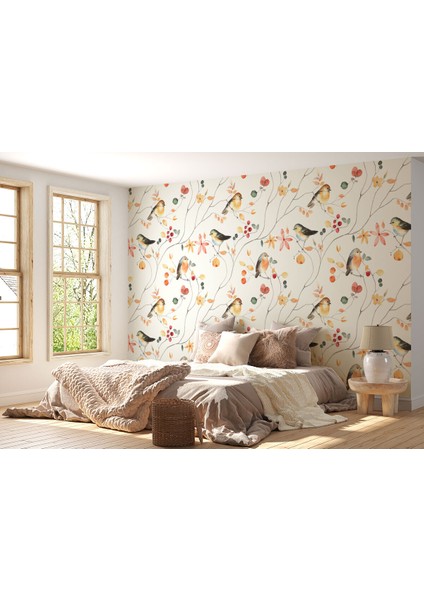 Açağ Dallarındaki Sevimli Kuşlar Desenli Duvar Kağıdı-5760 fırsatları