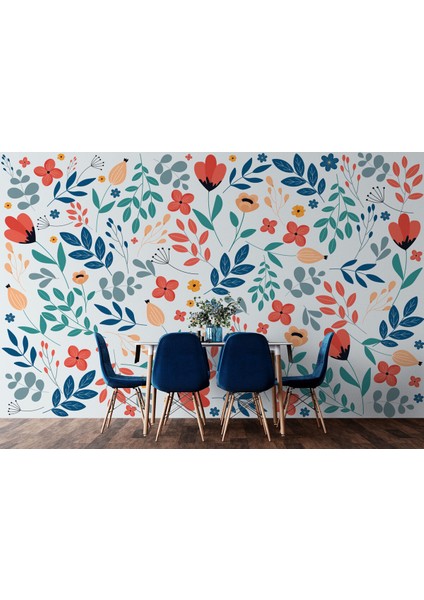 Renkli Çiçekler Desenli Duvar Kağıdı-5650