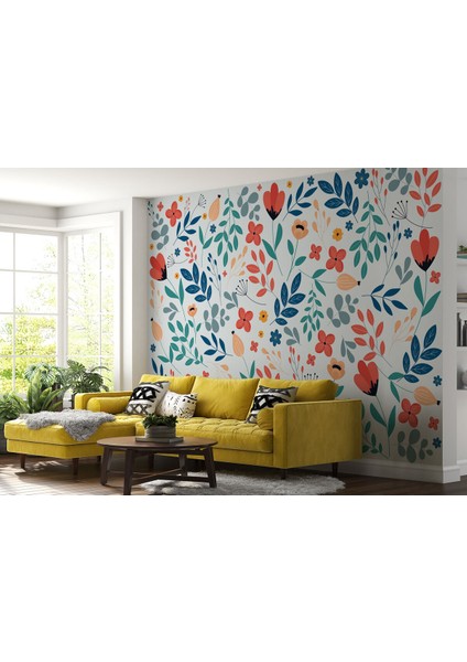 Renkli Çiçekler Desenli Duvar Kağıdı-5650 fiyatları