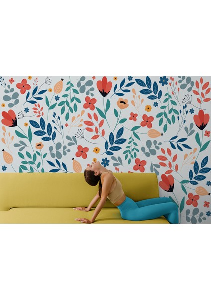 Renkli Çiçekler Desenli Duvar Kağıdı-5650 fırsatları