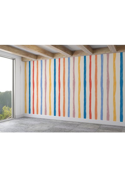 Renkli Çizgiler Desenli Çocuk Odası Duvar Kağıdı-5768 fiyatları