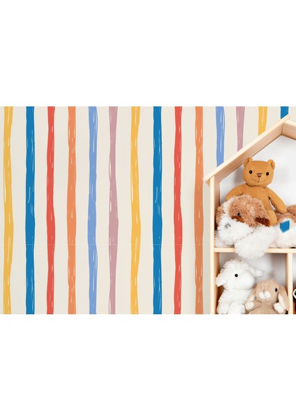 Renkli Çizgiler Desenli Çocuk Odası Duvar Kağıdı-5768 fırsatları
