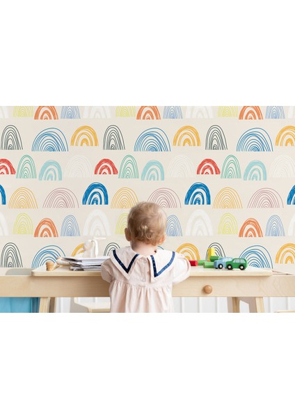 Renkli Gökküşağı Desenli Çocuk Odası Duvar Kağıdı-5775 fırsatları