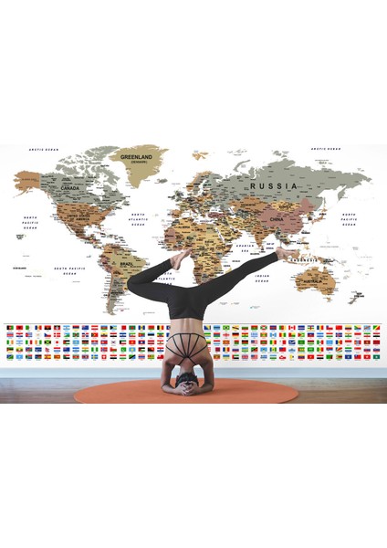 Bayraklı Dünya Haritası Duvar Kağıdı Ingilizce Eğitici ve Detaylı-2808 fırsatları