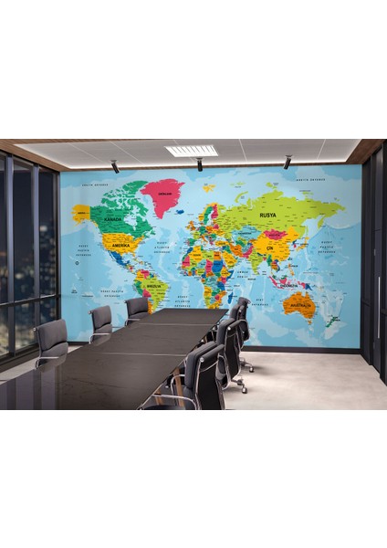 Dünya Haritası Türkçe Duvar Kağıdı Ayrıntılı Dekoratif-Okyanuslu 2172 fiyatları