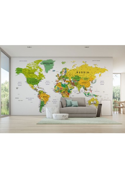 Detaylı Ingilizce Dünya Haritası Duvar Kağıdı -1596