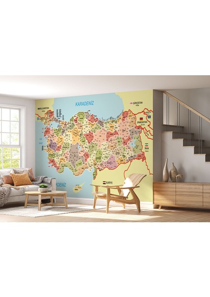 Türkiye Haritası Il ve Ilçeli Ayrıntılı Eğitici Komşulu Duvar Kağıdı-3017 fiyatları