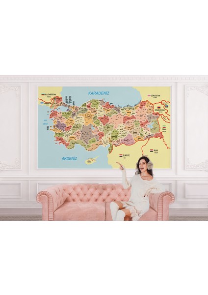 Türkiye Haritası Il ve Ilçeli Ayrıntılı Eğitici Komşulu Duvar Kağıdı-3017 modelleri