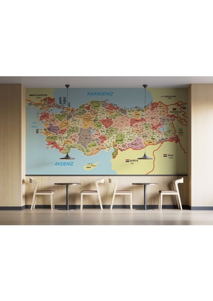 Türkiye Haritası Il ve Ilçeli Ayrıntılı Eğitici Komşulu Duvar Kağıdı-3017 fırsatları