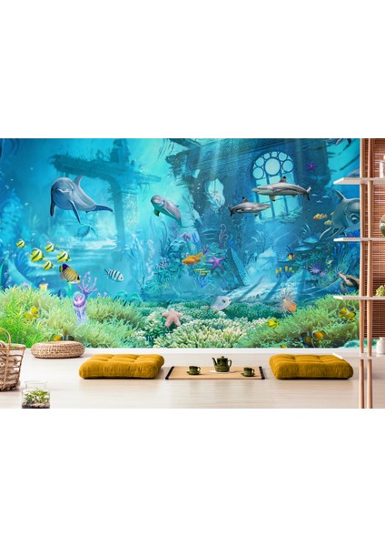 Su Altı Manzarası Yağlıboya Görünüm Dekoratif Duvar Kağıdı-3667 fırsatları
