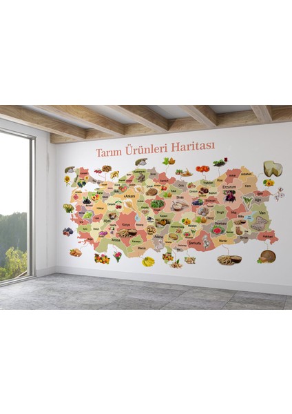 Tarım Ürünleri Yerli Malı Haftası Türkiye Haritası Duvar Kağıdı-1046 fiyatları