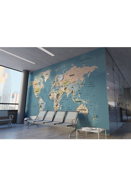 Ürkçe Dünya Haritası Ayrıntılı Eğitici-Öğretici Okyanuslu Dekoratif Duvar Kağıdı-2522 fiyatları