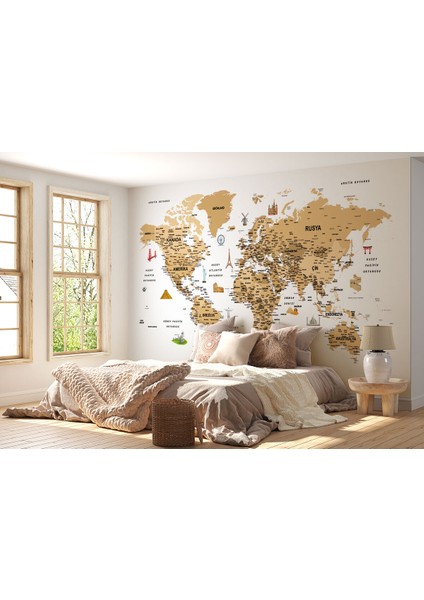 Türkçe Dünya Haritası Son Derece Ayrıntılı Eğitici ve Sembollü Duvar Kağıdı-3220 fiyatları