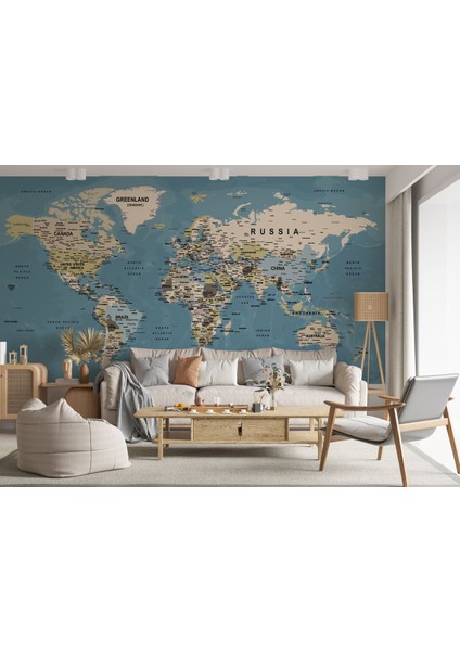 Dünya Haritası Duvar Kağıdı Detaylı Ülke ve Başkentli İngilizce-2523