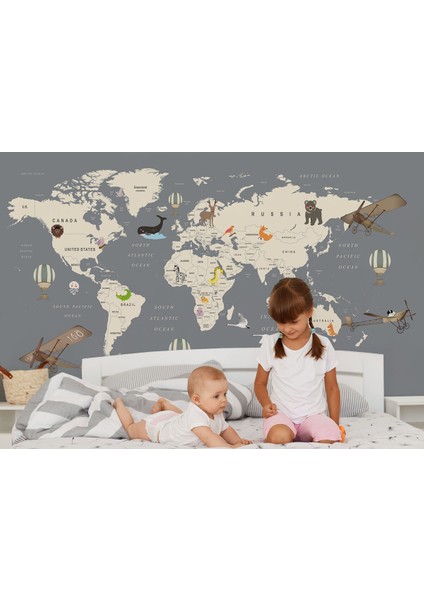 Çocuk Odası Için Dekoratif Dünya Haritası Duvar Kağıdı-3698