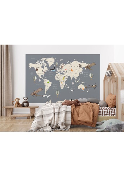 Çocuk Odası Için Dekoratif Dünya Haritası Duvar Kağıdı-3698 modelleri