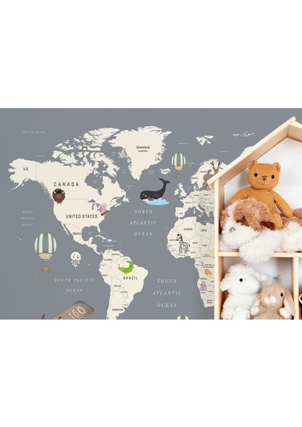 Çocuk Odası Için Dekoratif Dünya Haritası Duvar Kağıdı-3698 fırsatları