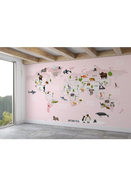 Dünya Haritası Çocuk ve Bebek Odası hayvanlar Alemi Duvar KAĞIDI-3795 fiyatları