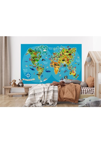 Dünya Haritası Çocuk ve Bebek Odası hayvanlar Alemi Duvar Kağıdı-3805 modelleri