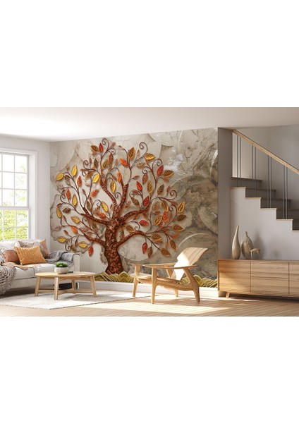 Kabartma Görünümlü Ağaç Desenli Dekoratif Duvar Kağıdı-5621 fiyatları