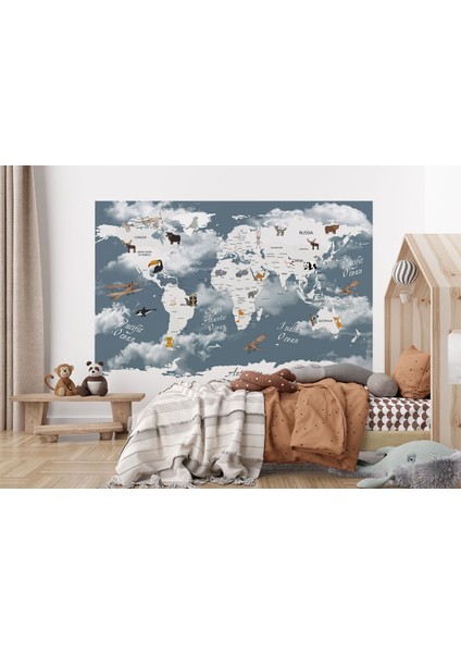 Dünya Haritası Çocuk ve Bebek Odası hayvanlar Alemi Duvar Kağıdı-3818 modelleri
