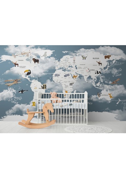 Dünya Haritası Çocuk ve Bebek Odası hayvanlar Alemi Duvar Kağıdı-3818 fırsatları