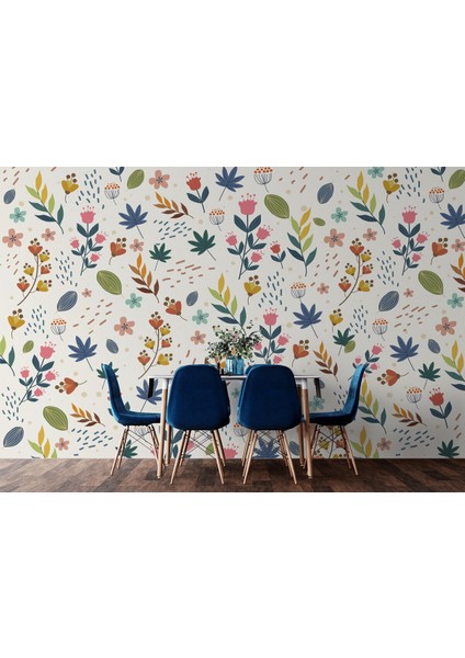 Renkli Çiçekler Desenli Duvar KAĞIDI-5649