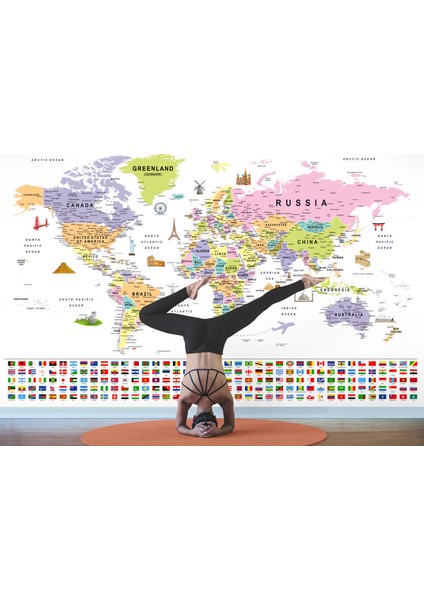 Bayraklı Dünya Haritası Duvar Kağıdı Ingilizce Eğitici ve DETAYLI-2845 fırsatları