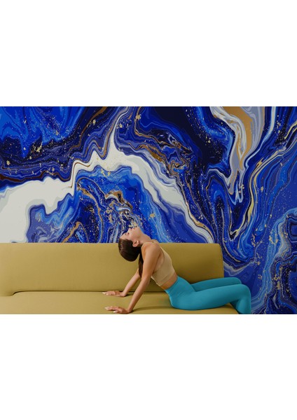 Altın ve Mavi Soyut Mermer Desenli Duvar Kağıdı-5533 fırsatları