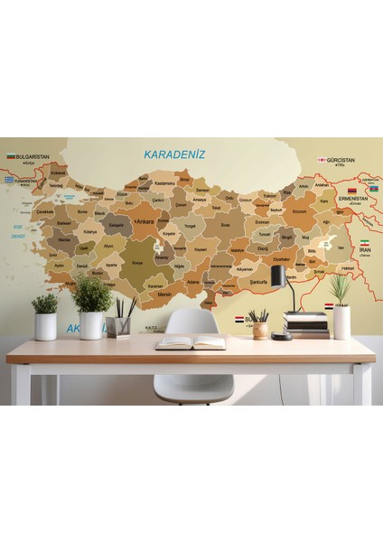 Türkiye Haritası Sınır Komşulu Eğitici Dekoratif Duvar Kağıdı-3104