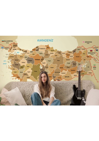 Türkiye Haritası Sınır Komşulu Eğitici Dekoratif Duvar Kağıdı-3104 fırsatları