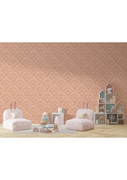 Pembe Kalp Ikonlu Kız Çocuk Odası Duvar Kağıdı-5543