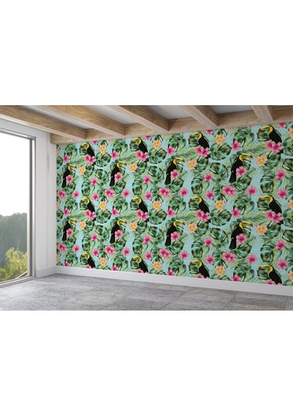 Tropikal Çiçekli Ağaç Yaprakları Duvar KAĞIDI-5568 fiyatları