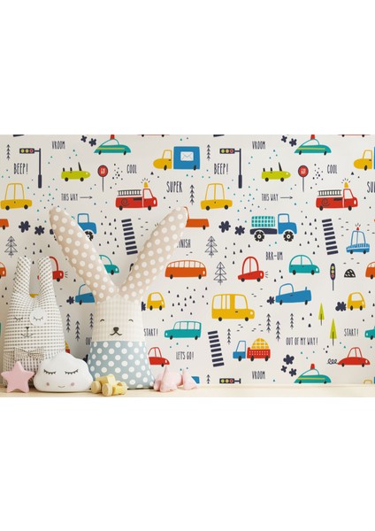 Trafik Desenli Erkek Çocuk Odası Duvar Kağıdı-5531 fırsatları