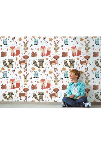 Sevimli Doğa Hayvanları Temalı Öğretici Çocuk Odası Duvar KAĞIDI-5726