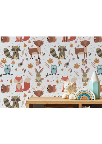 Sevimli Doğa Hayvanları Temalı Öğretici Çocuk Odası Duvar KAĞIDI-5726 fırsatları