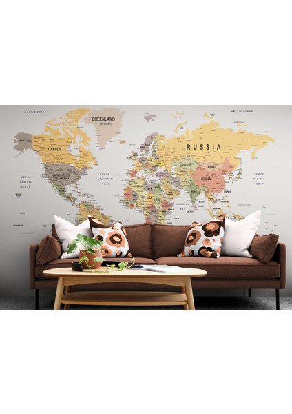 Dünya Haritası Duvar Kağıdı Detaylı Ülke ve Başkentli Ingilizce Dünya Haritası-1676