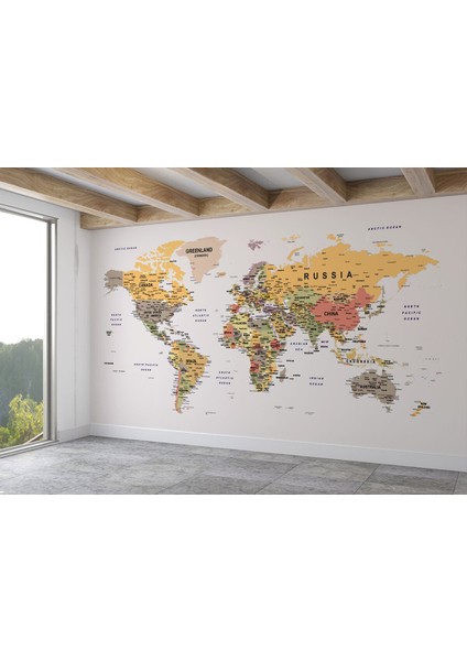 Dünya Haritası Duvar Kağıdı Detaylı Ülke ve Başkentli Ingilizce Dünya Haritası-1676 fiyatları