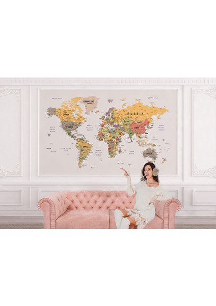 Dünya Haritası Duvar Kağıdı Detaylı Ülke ve Başkentli Ingilizce Dünya Haritası-1676 modelleri